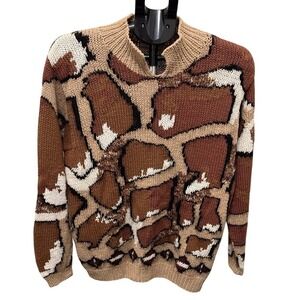 Lauren Hansen Vintage Chunky Knit Sweater 55% Ramie BOHO Retro Size S Abstract